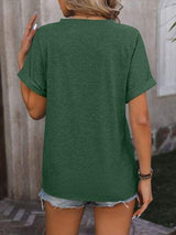 Notched Buttoned Short Sleeve T-Shirt - Trendsi - Flyclothing LLC