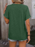 Notched Buttoned Short Sleeve T-Shirt - Trendsi - Flyclothing LLC