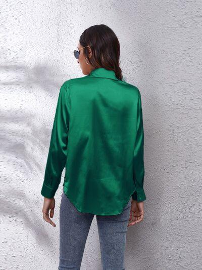 Button Up Collared Neck Long Sleeve Shirt - Trendsi
