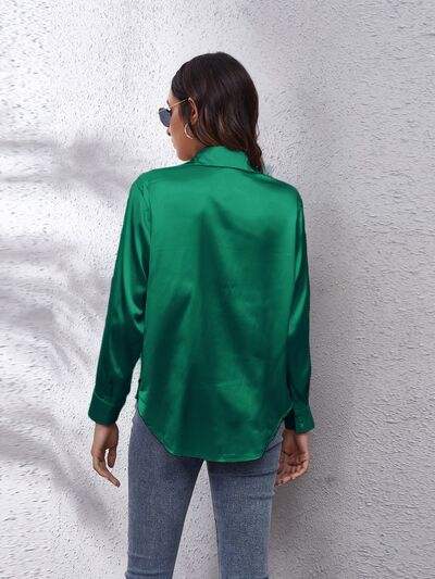 Button Up Collared Neck Long Sleeve Shirt - Trendsi - Flyclothing LLC