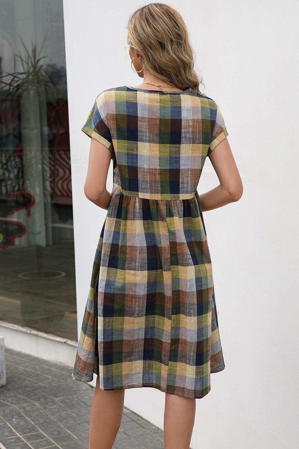 Plaid Round Neck Cap Sleeve Dress - Trendsi - Flyclothing LLC