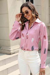Printed Collared Neck Buttoned Shirt - Trendsi