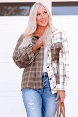 Plaid Contrast Button Up Shirt Jacket - Flyclothing LLC