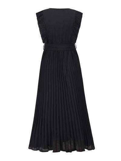 Tied Surplice Cap Sleeve Pleated Dress - Trendsi - Flyclothing LLC