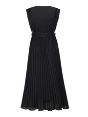 Tied Surplice Cap Sleeve Pleated Dress - Flyclothing LLC