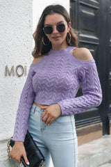 Cable-Knit Cold-Shoulder Sweater - Trendsi