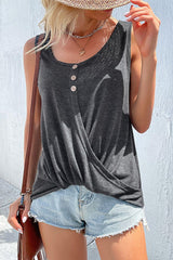 Decorative Button Twisted Scoop Neck Tank - Flyclothing LLC