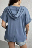 Plus Size Waffle-Knit Half Button Short Sleeve Hoodie - Trendsi - Flyclothing LLC