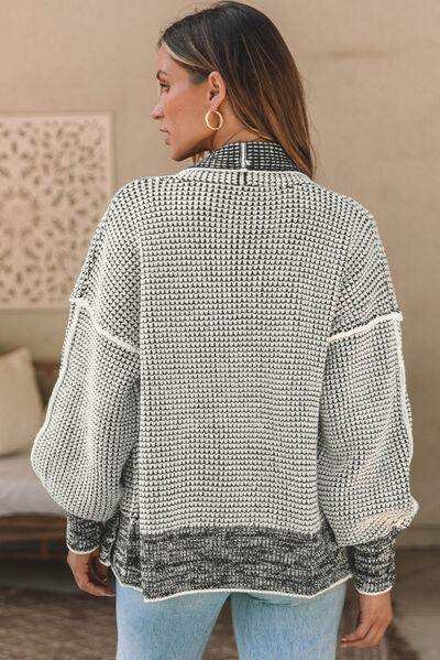 Waffle-knit Pocketed Open Front Cardigan - Trendsi - Flyclothing LLC