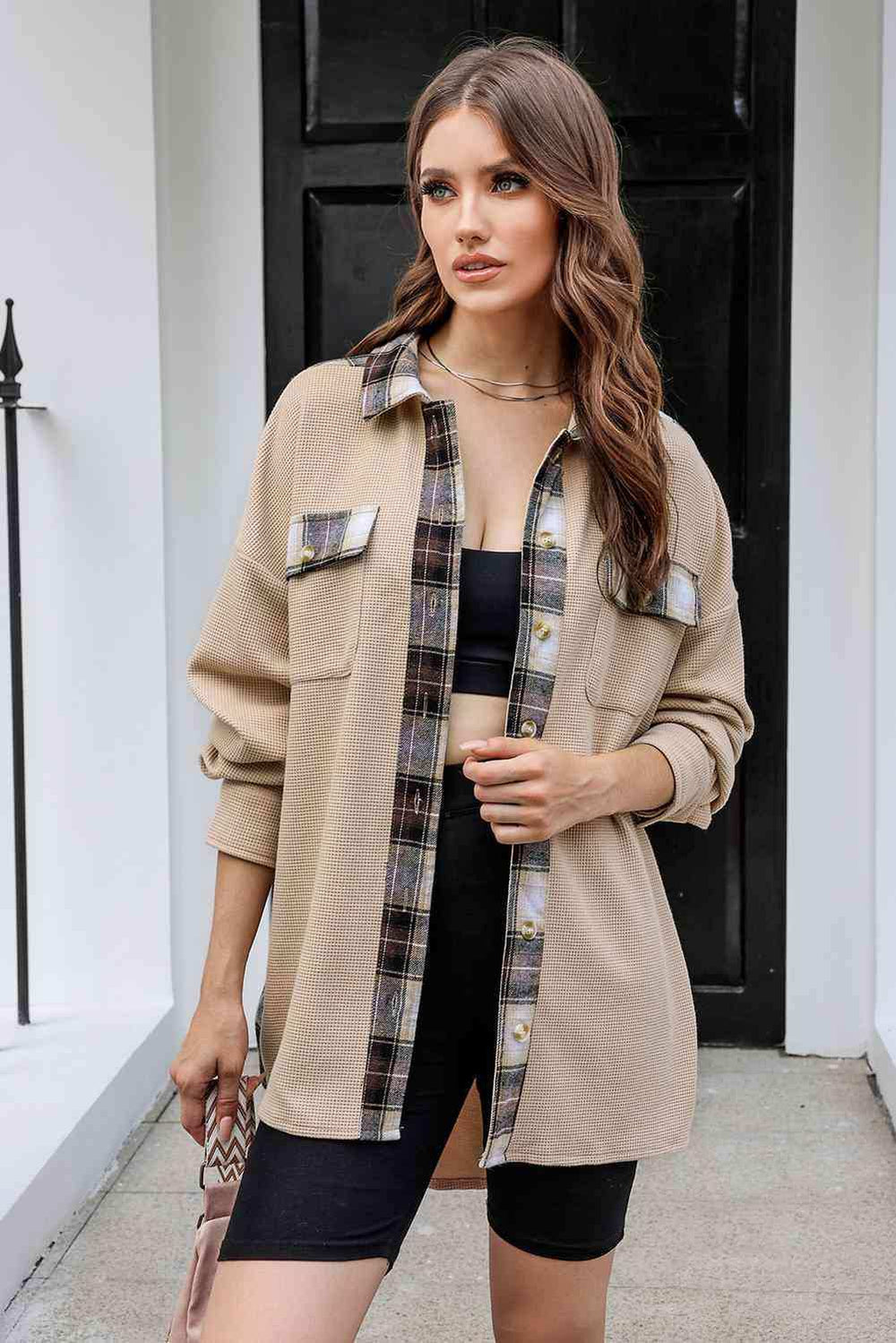 Plaid Button Down Collared Jacket - Trendsi - Flyclothing LLC