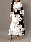 Pocketed Printed Long Sleeve Dress - Trendsi - Flyclothing LLC