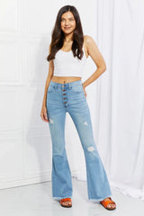 Vibrant MIU Full Size Jess Button Flare Jeans - Trendsi - Flyclothing LLC