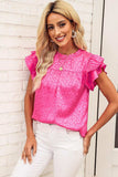 Leopard Flutter Sleeve Frill Neck Blouse - Trendsi - Flyclothing LLC