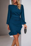 Ruched Ruffled Balloon Sleeve Mini Dress - Trendsi - Flyclothing LLC