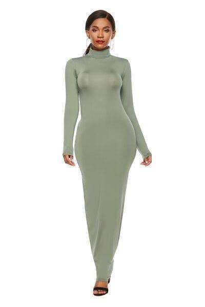 Mock Neck Long Sleeve Maxi Slim Dress - Trendsi - Flyclothing LLC