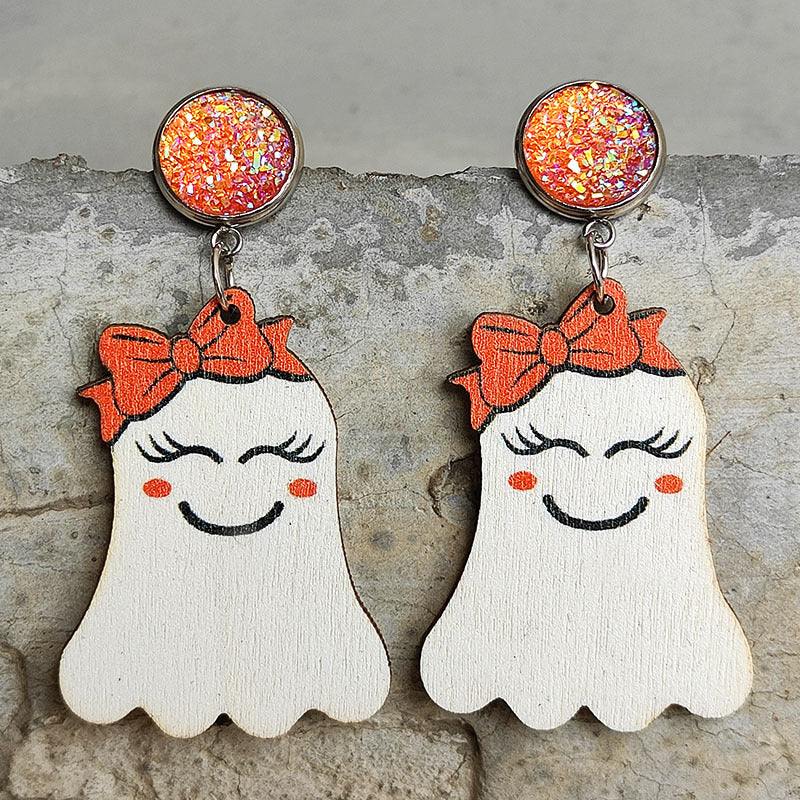 Ghost Shape Wooden Dangle Earrings - Trendsi