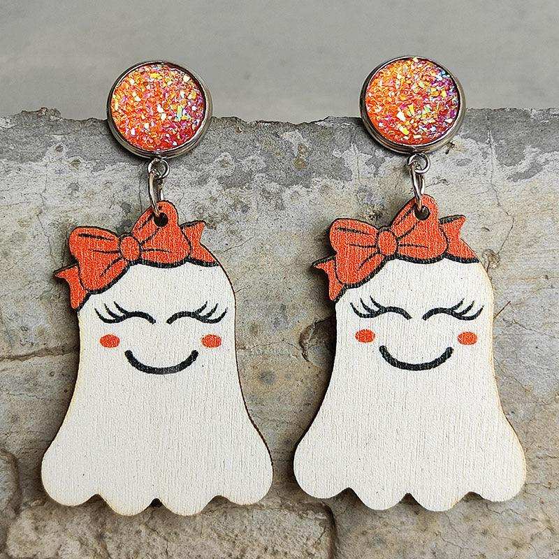 Ghost Shape Wooden Dangle Earrings - Trendsi - Flyclothing LLC