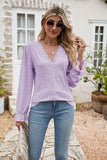 Eyelet Lace Trim Flounce Sleeve Blouse - Trendsi
