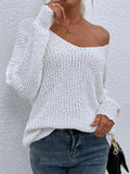 Rib-Knit V-Neck Tunic Sweater - Trendsi