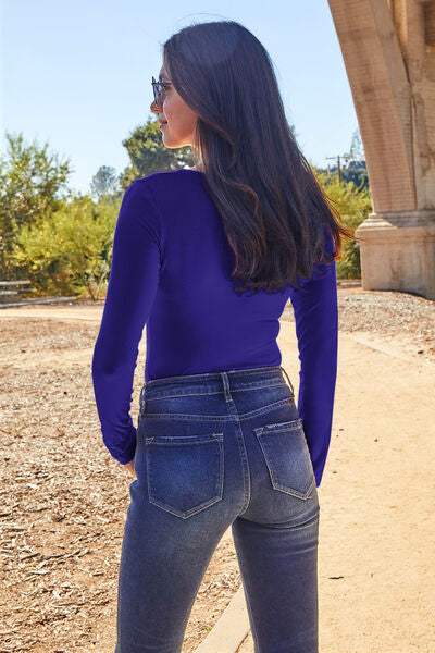 Basic Bae Full Size Round Neck Long Sleeve Bodysuit - Trendsi - Flyclothing LLC