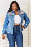 Baeful Leopard Floral Distressed Raw Hem Denim Jacket - Trendsi - Flyclothing LLC