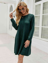 Cable-Knit Long Sleeve Sweater Dress - Trendsi - Flyclothing LLC