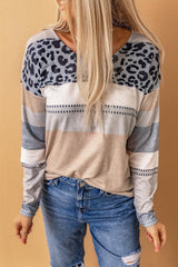 Leopard Color Block Drop Shoulder Top - Trendsi