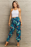 Smocked Plant Print Long Pants - Flyclothing LLC