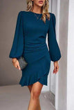 Ruched Ruffled Balloon Sleeve Mini Dress - Trendsi - Flyclothing LLC