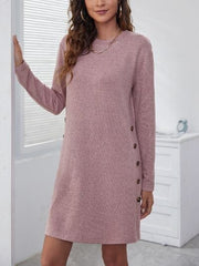 Decorative Button Round Neck Dress - Trendsi