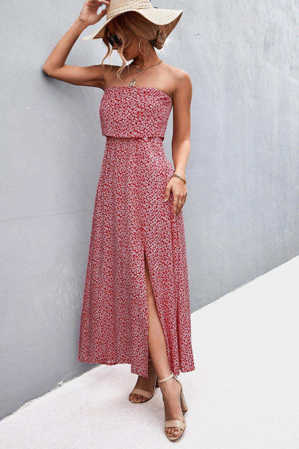 Strapless Split Maxi Dress - Trendsi - Flyclothing LLC