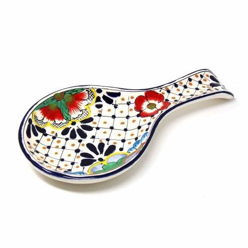Handmade Pottery Spoon Rest, Dots & Flowers - Encantada - Encantada