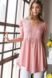 Heimish Full Size Waffle Knit V-Neck Babydoll Top - Trendsi