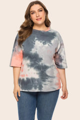 Plus Size Tie-Dye Half Sleeve Tee Shirt - Trendsi - Flyclothing LLC