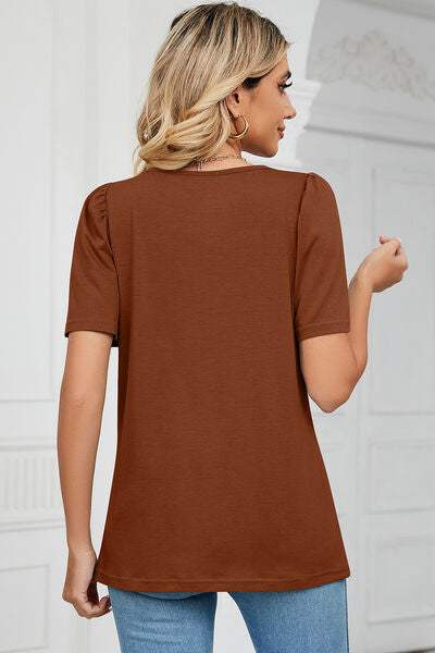 Square Neck Short Sleeve T-Shirt - Trendsi - Flyclothing LLC