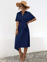 Tied Slit Short Sleeve Dress - Trendsi - Flyclothing LLC