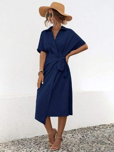 Tied Slit Short Sleeve Dress - Trendsi - Flyclothing LLC