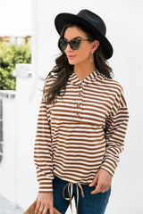 Striped Half-Button Dropped Shoulder Hoodie - Trendsi - Flyclothing LLC