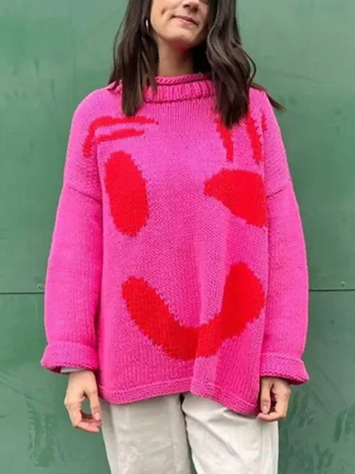 Contrast Drop Shoulder Long Sleeve Sweater - Trendsi - Flyclothing LLC