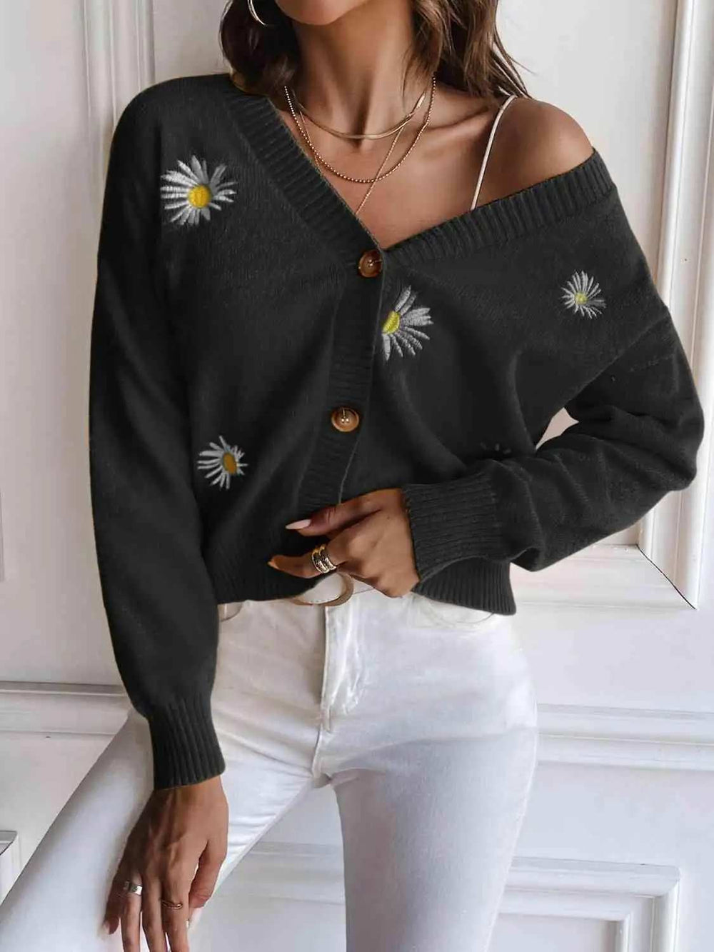 Floral Button Up Cardigan - Trendsi - Flyclothing LLC