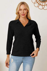 Collared Neck Dropped Shoulder T-Shirt - Trendsi - Flyclothing LLC