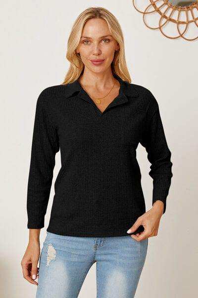 Collared Neck Dropped Shoulder T-Shirt - Trendsi - Flyclothing LLC