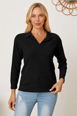 Collared Neck Dropped Shoulder T-Shirt - Trendsi