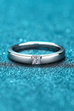 Inlaid Moissanite Rhodium-Plated Ring - Trendsi