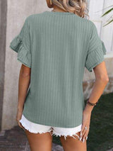 Ruffled Round Neck Short Sleeve Blouse - Trendsi - Flyclothing LLC