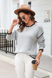 Round Neck Long Sleeve Waffle-Knit Sweater - Trendsi - Flyclothing LLC