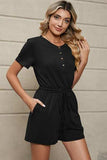 Drawstring Half Button Short Sleeve Romper - Trendsi - Flyclothing LLC