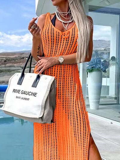 Openwork Slit Cutout Wide Strap Dress - Trendsi