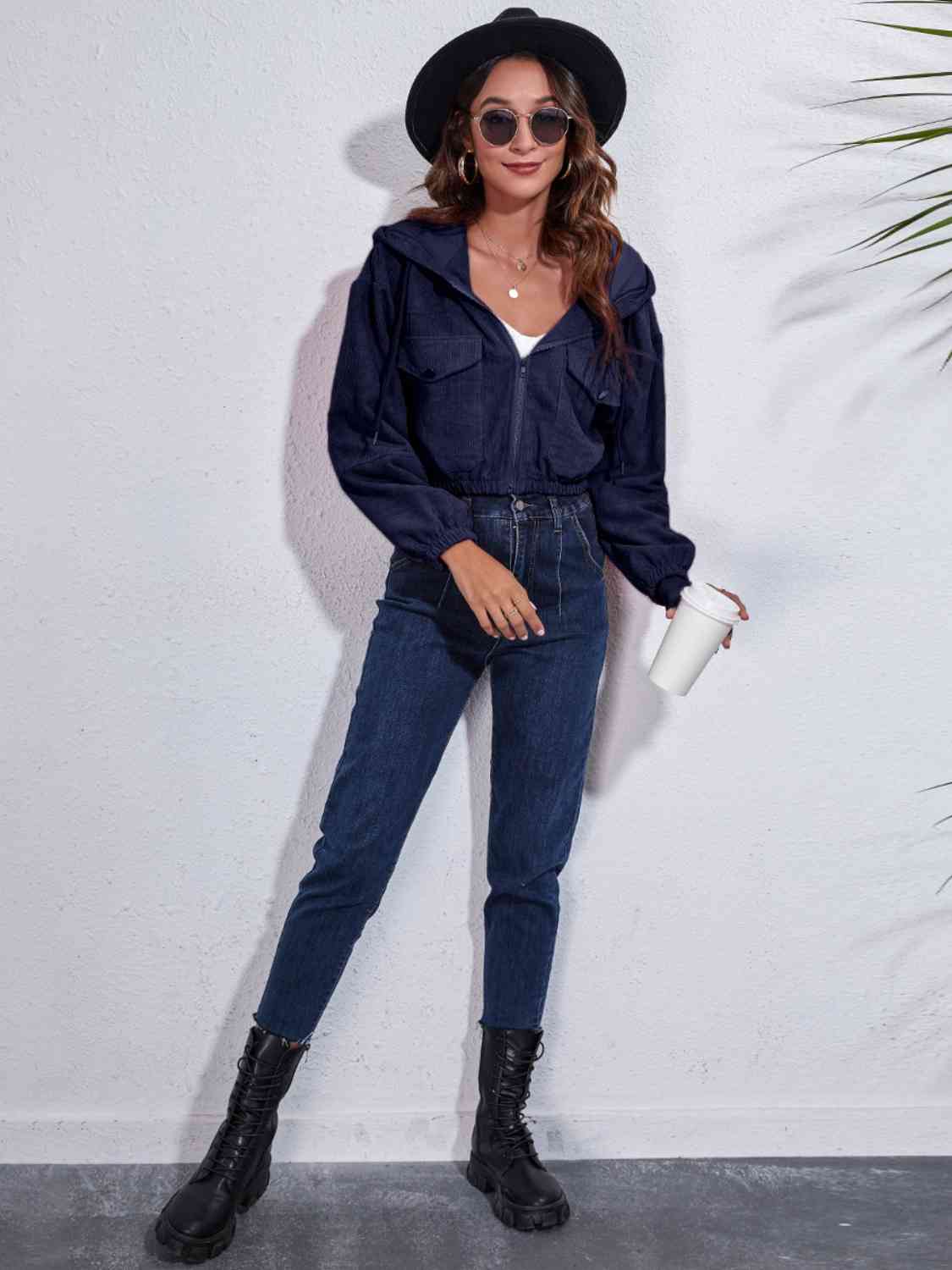 Drawstring Hooded Zip Up Jacket with Pockets - Trendsi - Flyclothing LLC