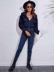 Drawstring Hooded Zip Up Jacket with Pockets - Trendsi